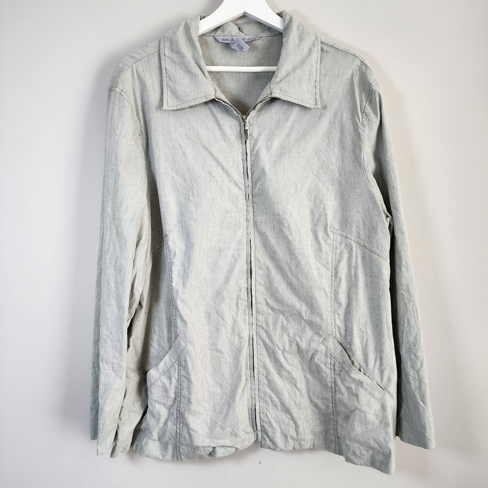 MAC & JAC Linen Jacket Womens 18 Pistachio Light Green Zip Up Collar Coat Summer